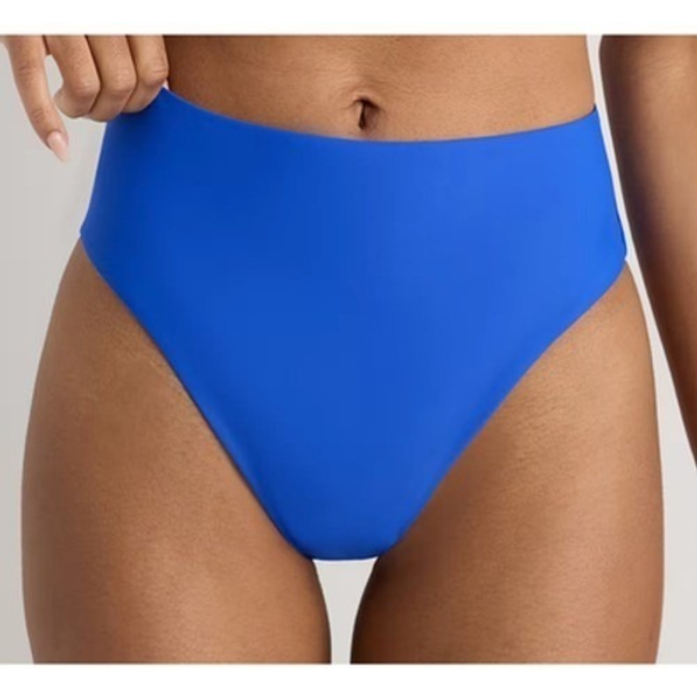quince italian high-rise high-leg bikini bottom swimsuit electric blue medium